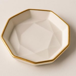 Ceramic Geometric Trinket Dish with Gold Accent Rim