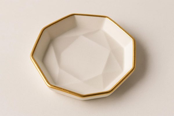 Ceramic Geometric Trinket Dish with Gold Accent Rim