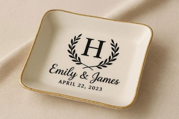 Personalized Monogram Ceramic Catchall Bowl for Wedding Gift