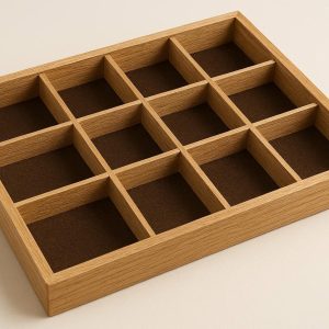 Felt Lined Wooden Jewelry Tray with Multiple Compartments