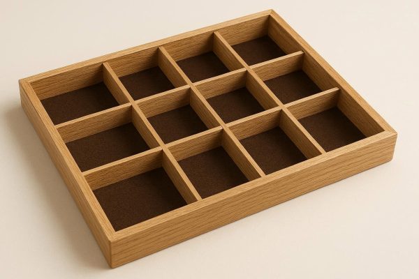 Felt Lined Wooden Jewelry Tray with Multiple Compartments