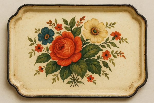 Vintage Style Enamelware Decorative Tray with Floral Pattern