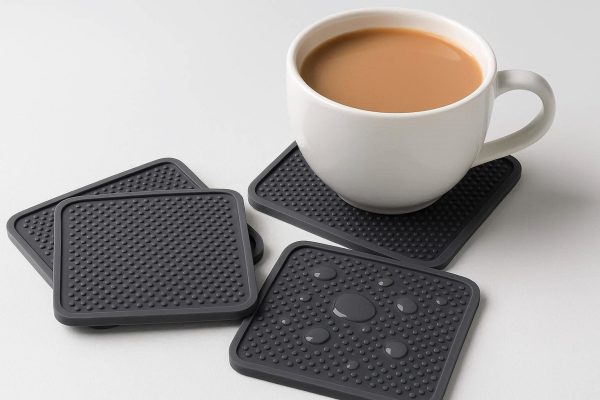 Silicone Coasters Non Slip Waterproof Set of 4 for Hot Drinks