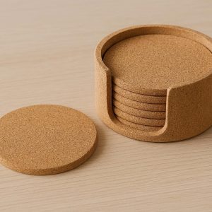 Round Cork Coasters with Holder for Desk and Dining Table