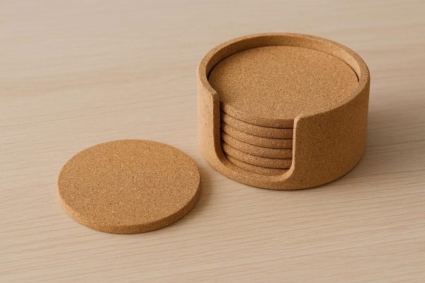 Round Cork Coasters with Holder for Desk and Dining Table