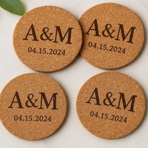 Personalized Cork Coasters Custom Initials Wedding Gift Idea
