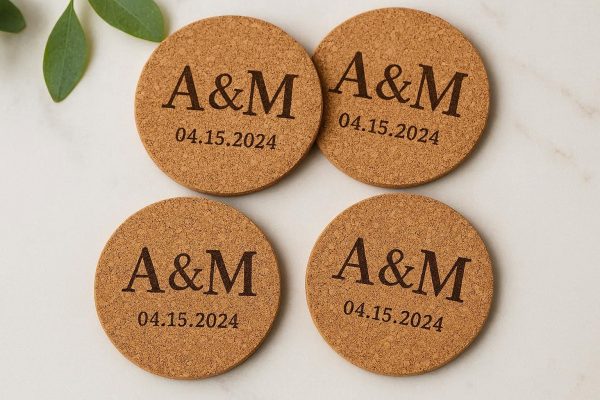 Personalized Cork Coasters Custom Initials Wedding Gift Idea