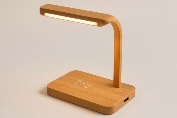 Bamboo LED Desk Lamp with Wireless Charging Pad and USB Port