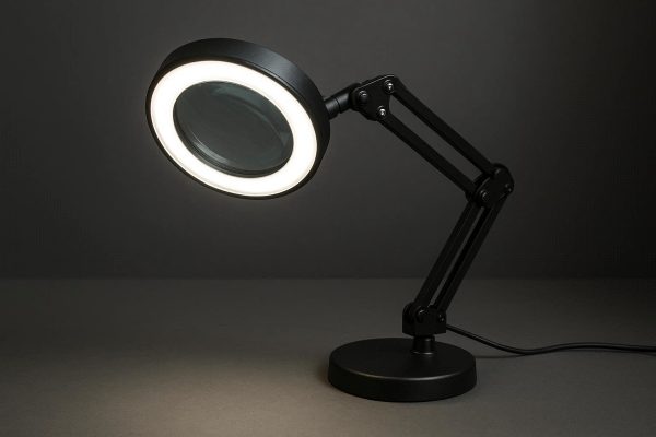 Adjustable Magnifying Glass Desk Lamp with Bright LED Ring Light
