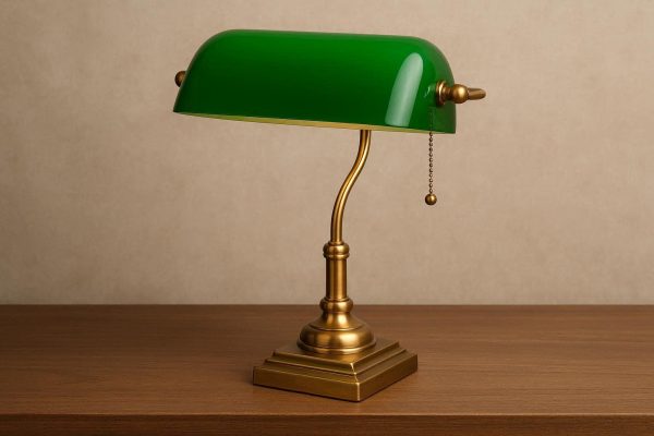 Bankers Desk Lamp Green Glass Shade with Brass Finish